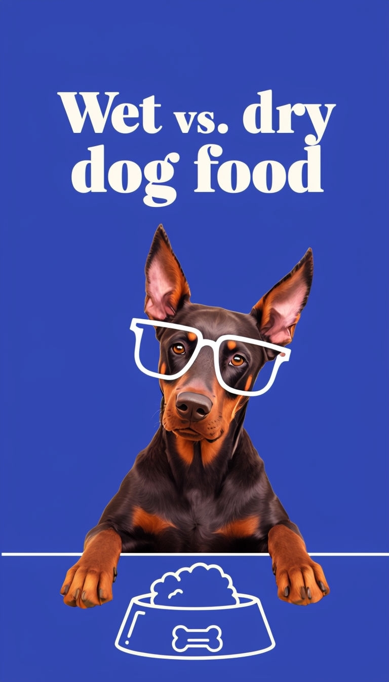 Playful Doberman Illustration for Wet vs. Dry Dog Food Ads