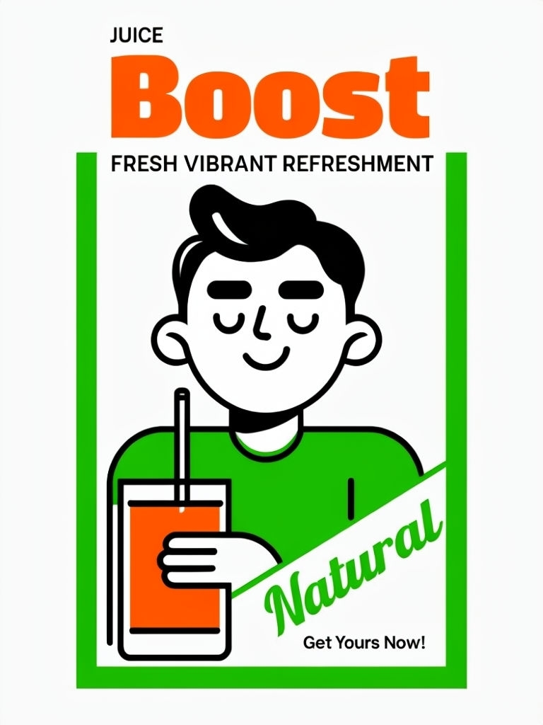Cheerful Cartoon Juice Boost Character Illustration Social Media Post