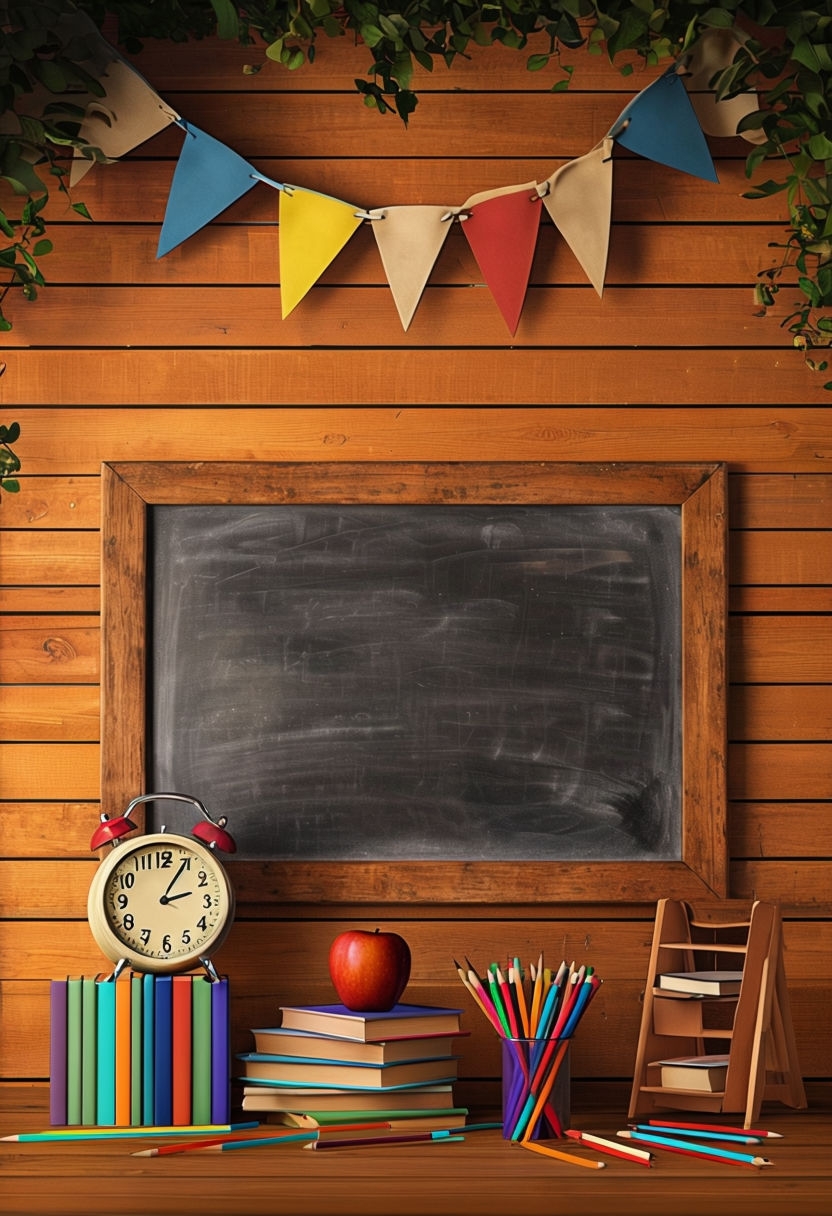 Nostalgic Classroom Scene with Chalkboard and Colorful Decor Art