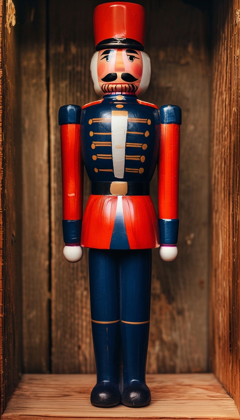 Nostalgic Toy Soldier Figurine Artwork on Aged Wood Background Art