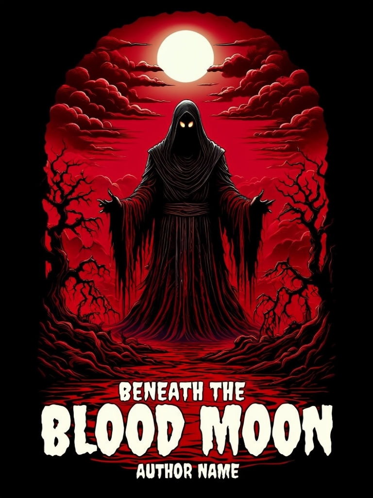 Beneath the Blood Moon Haunting Eerie Scene Illustration EBook Cover