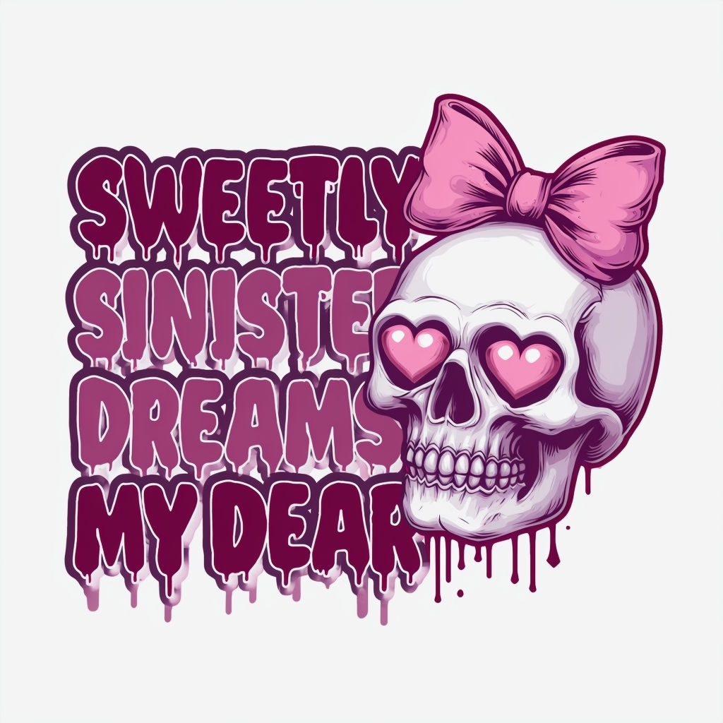 Whimsical Skull with Heart Eyes and Sweetly Sinister Text T-Shirt