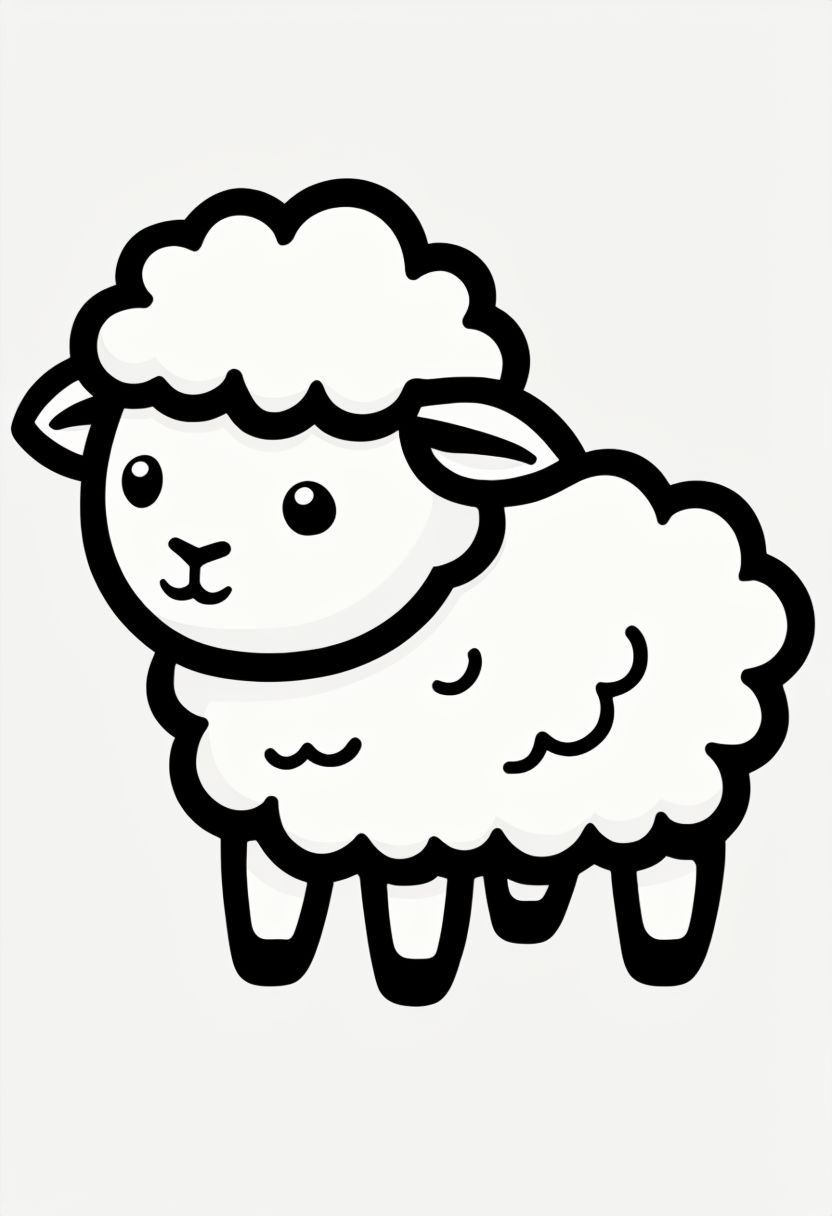 Cute Cartoon Lamb Illustration for Coloring Book Pages
