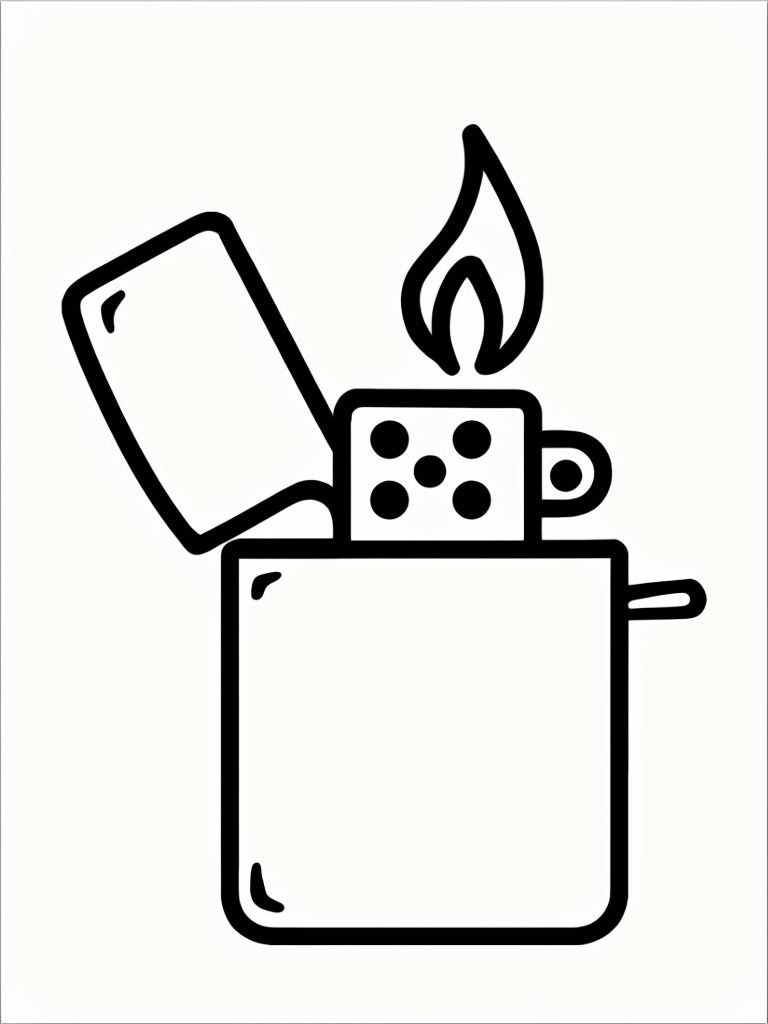 Minimalist Open Flame Lighter Coloring Page for Relaxation Coloring Book Pages