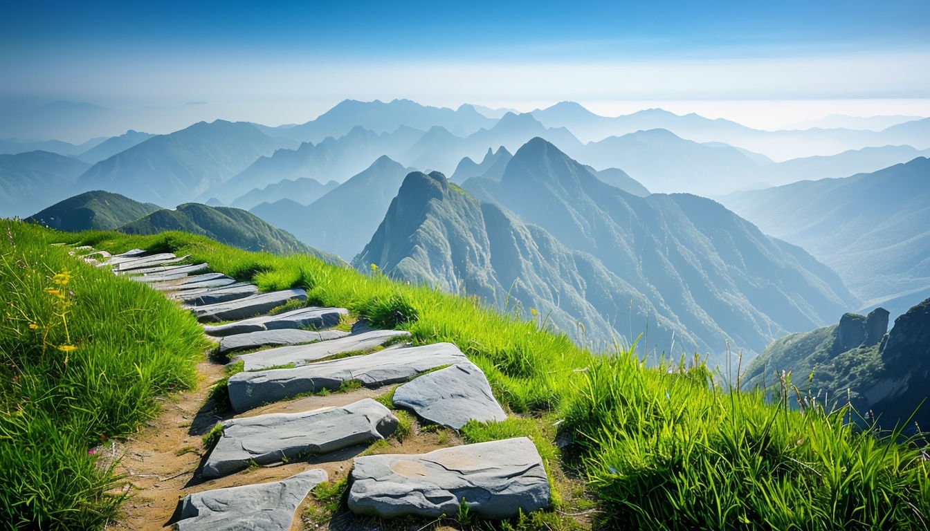 Serene Mountainous Landscape with Pathway Virtual Background