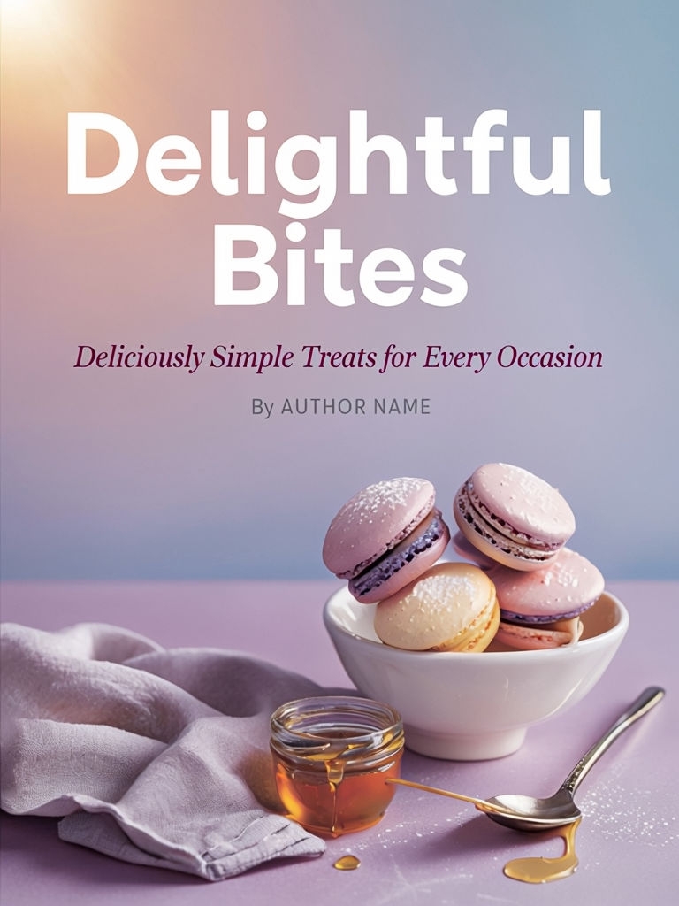 Delightful Bites Modern EBook Cover with Colorful Macarons