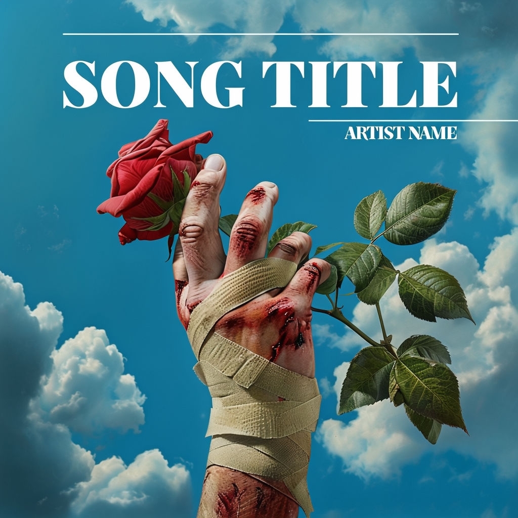 Resilient Hand Grasping Red Rose Against Sky Blue Background Spotify Album Cover