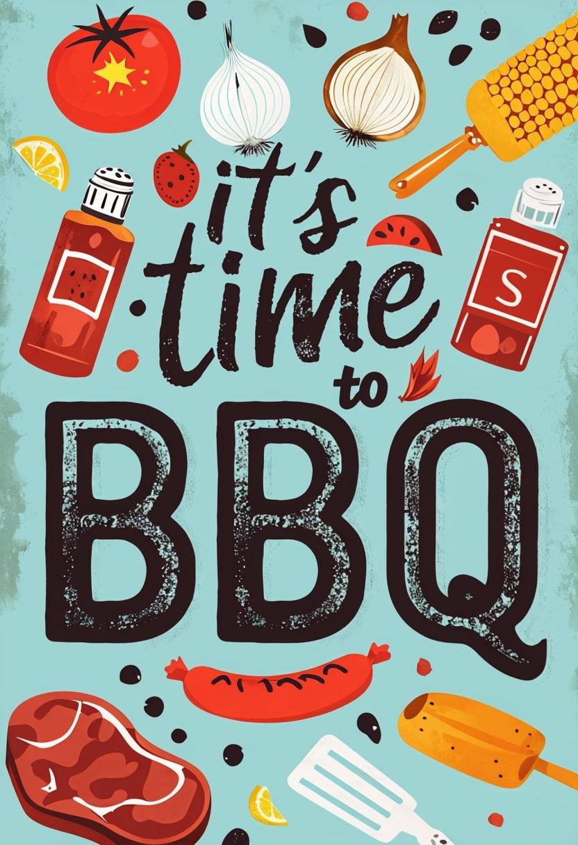 Vibrant Summer BBQ Invitation Poster with Fun Food Illustrations