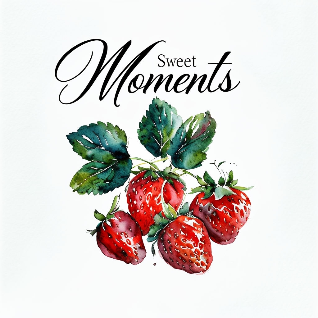 Elegant Watercolor Strawberries with Sweet Moments Text T-Shirt