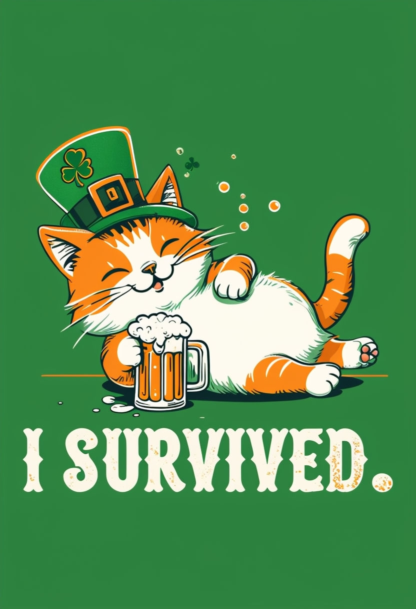 Drunk Sleepy Cat with Frothy Beer St. Patrick's Day T-Shirt