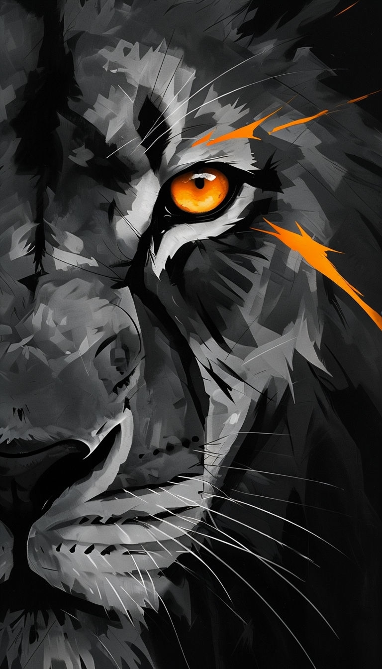 Intense Close-Up of a Lion's Face with Glowing Eyes Mobile Wallpaper