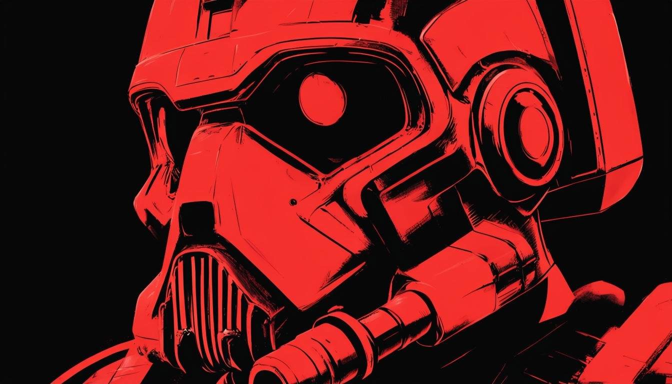 Futuristic Red Helmet Monochromatic Illustration Background
