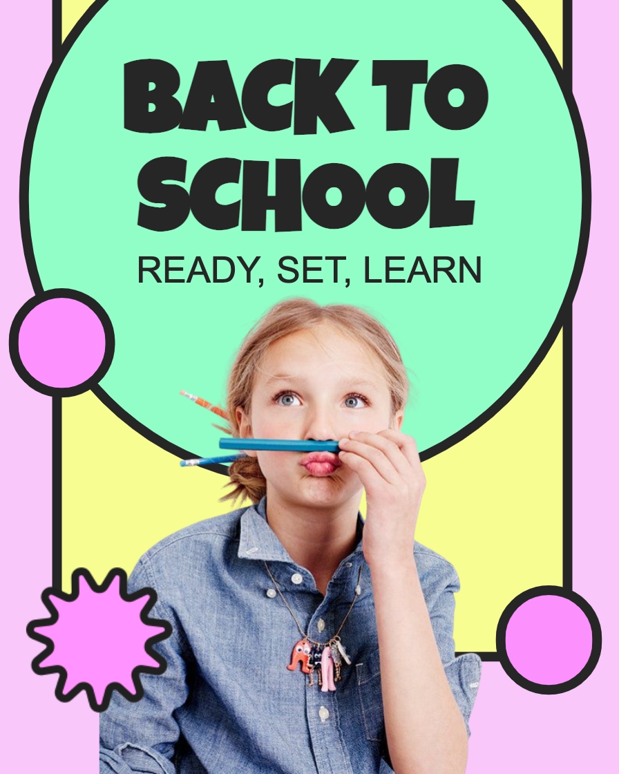 Vibrant Back to School Girl Poster with Bold Text and Colors Instagram Posts