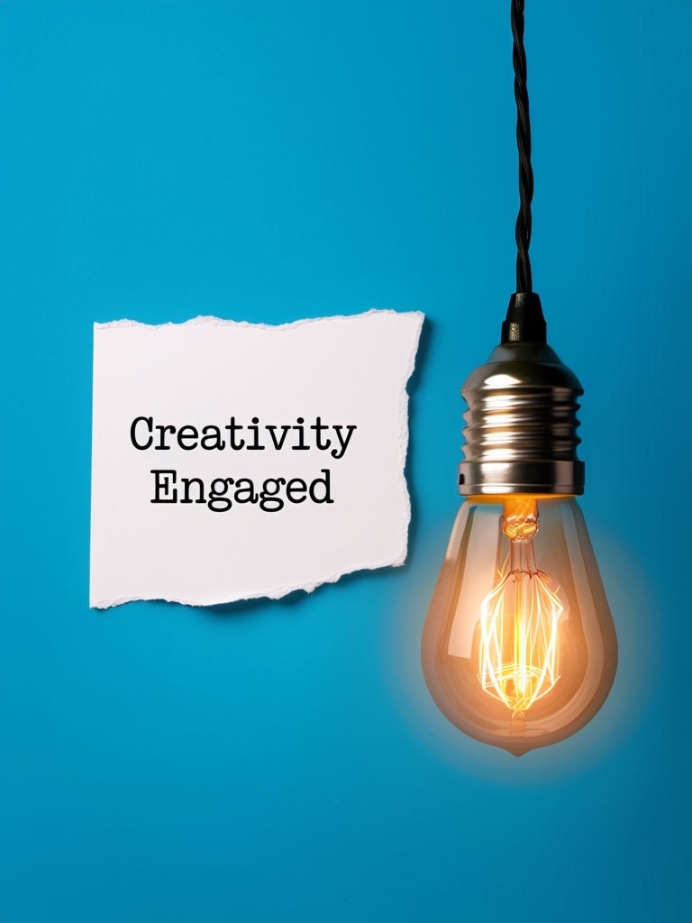 Creativity Engaged Minimalist Torn Paper and Bulb Illustration Social Media Post