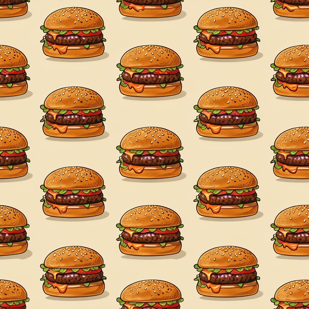 Vibrant Cartoon Burger Seamless Pattern for Fun Designs