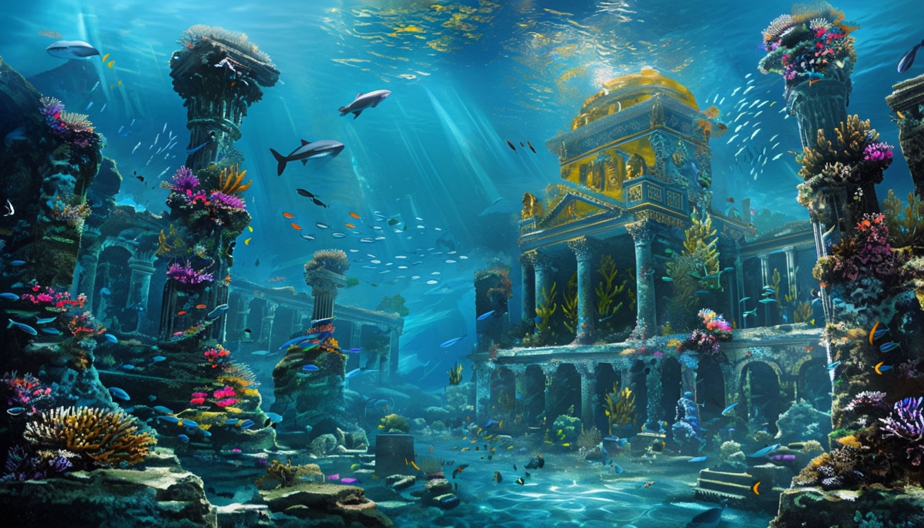 Ancient Sunken City Underwater Landscape Art for Exploration