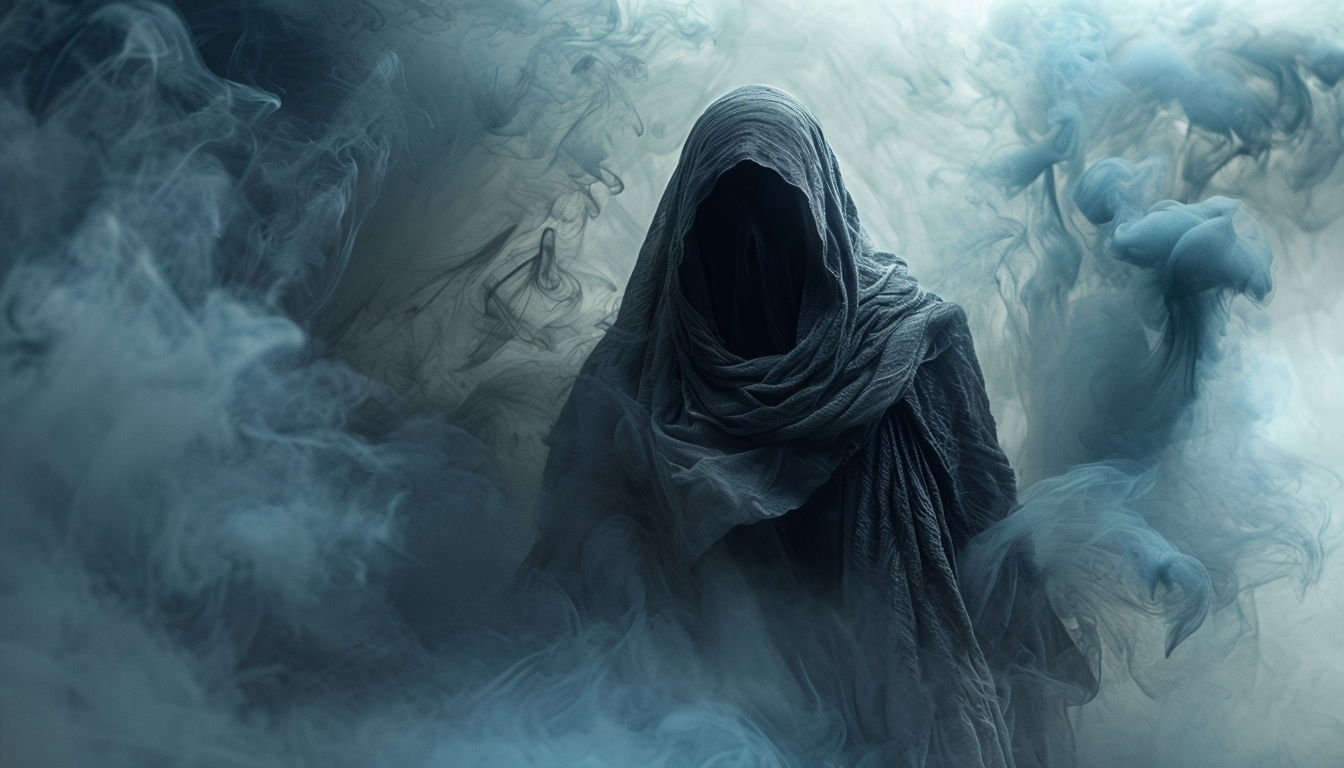 Ethereal Ghostly Figure in Swirling Mist Virtual Backgrounds