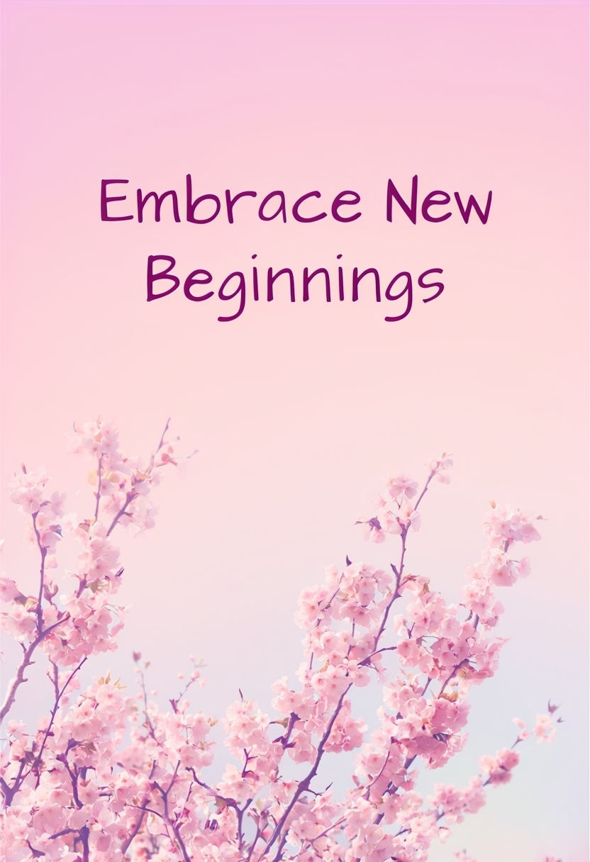 Cherry Blossom Tranquility with 'Embrace New Beginnings' Social Media Post