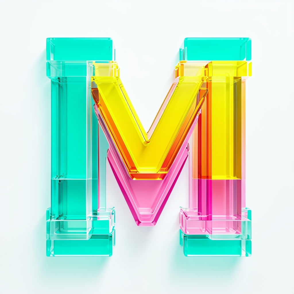 Vibrant Gel Layered Letter M Monogram Design on White Background Monogram