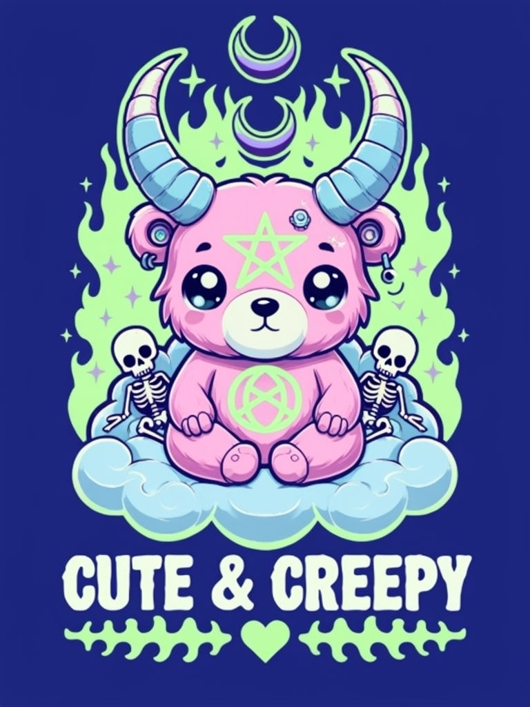 Whimsical Cute and Creepy Pink Bear T-Shirt Design