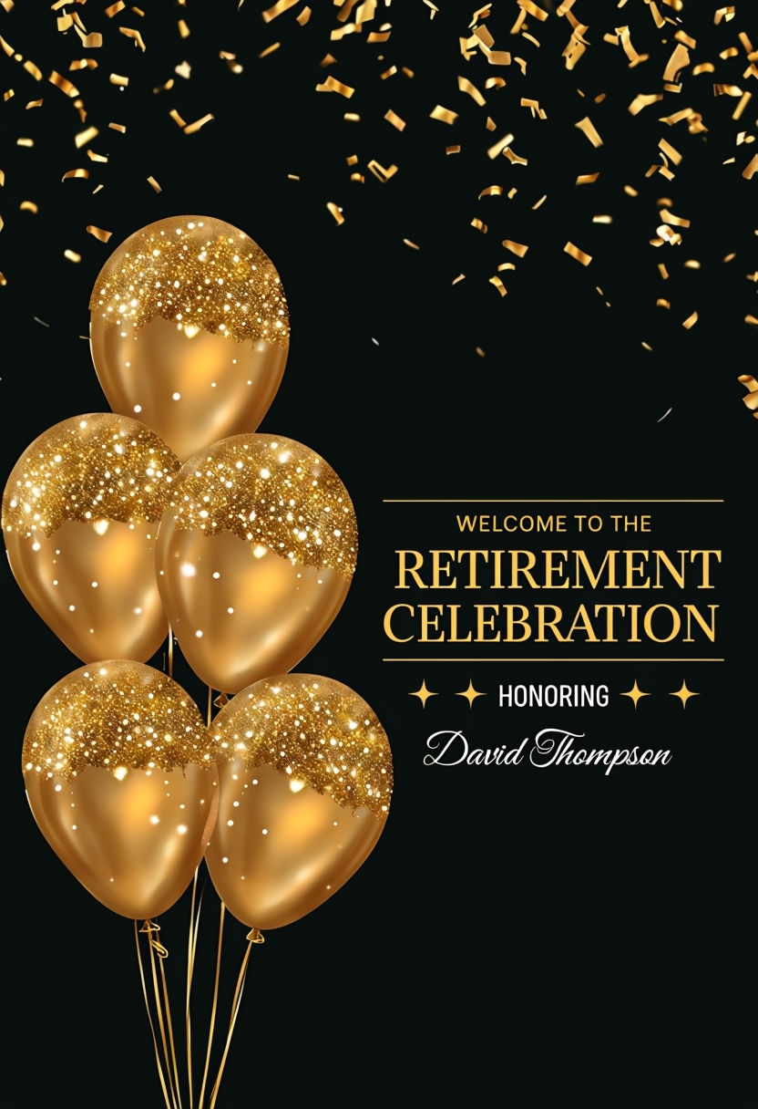 Elegant Gold Balloons Retirement Celebration Event Sign