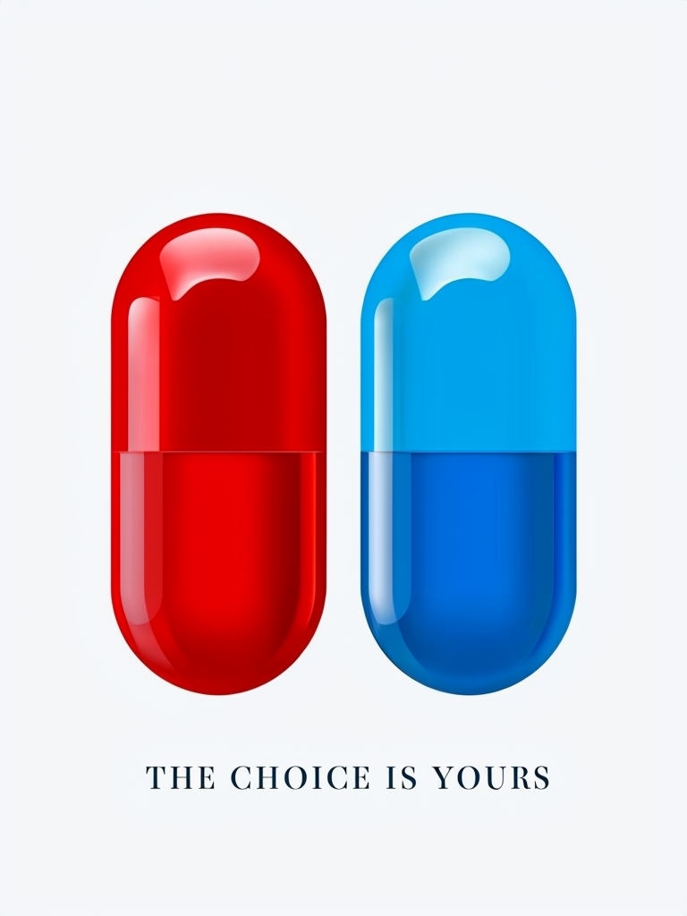 Minimalist Red and Blue Pills with Choice Quote Poster