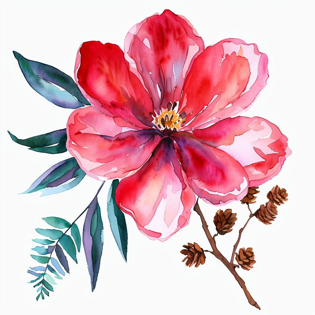 Vibrant Red Flower Watercolor Artwork for Serene Mug Design