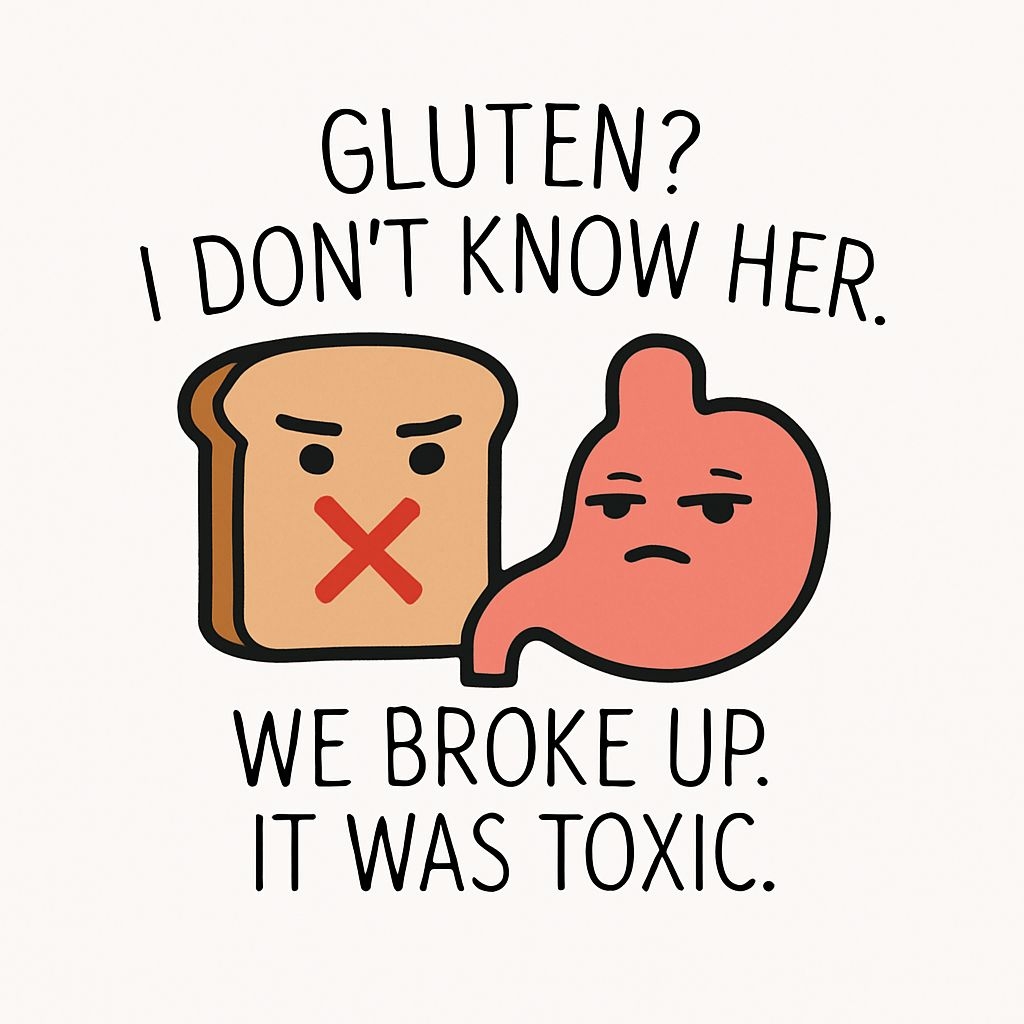 Humorous Gluten Intolerance Cartoon with Toast and Stomach Sticker