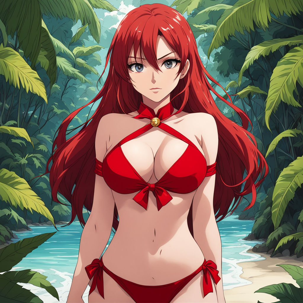 4k beatiful bikini rias gremory anime girl on beach