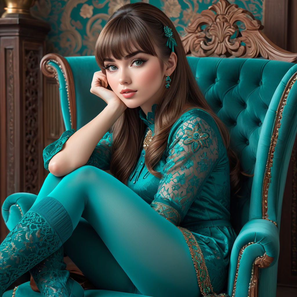 Highest quality photograph of a girl that looks like a busty version of Alexandra  Krosney in her early twenties wearing turquoise organza chiffon biggest  largest puffy billowing harem joggers