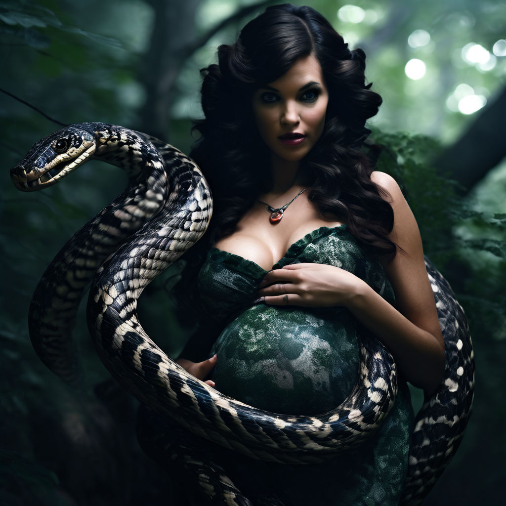 a Nordic evil queen and a snake wrapped around her body