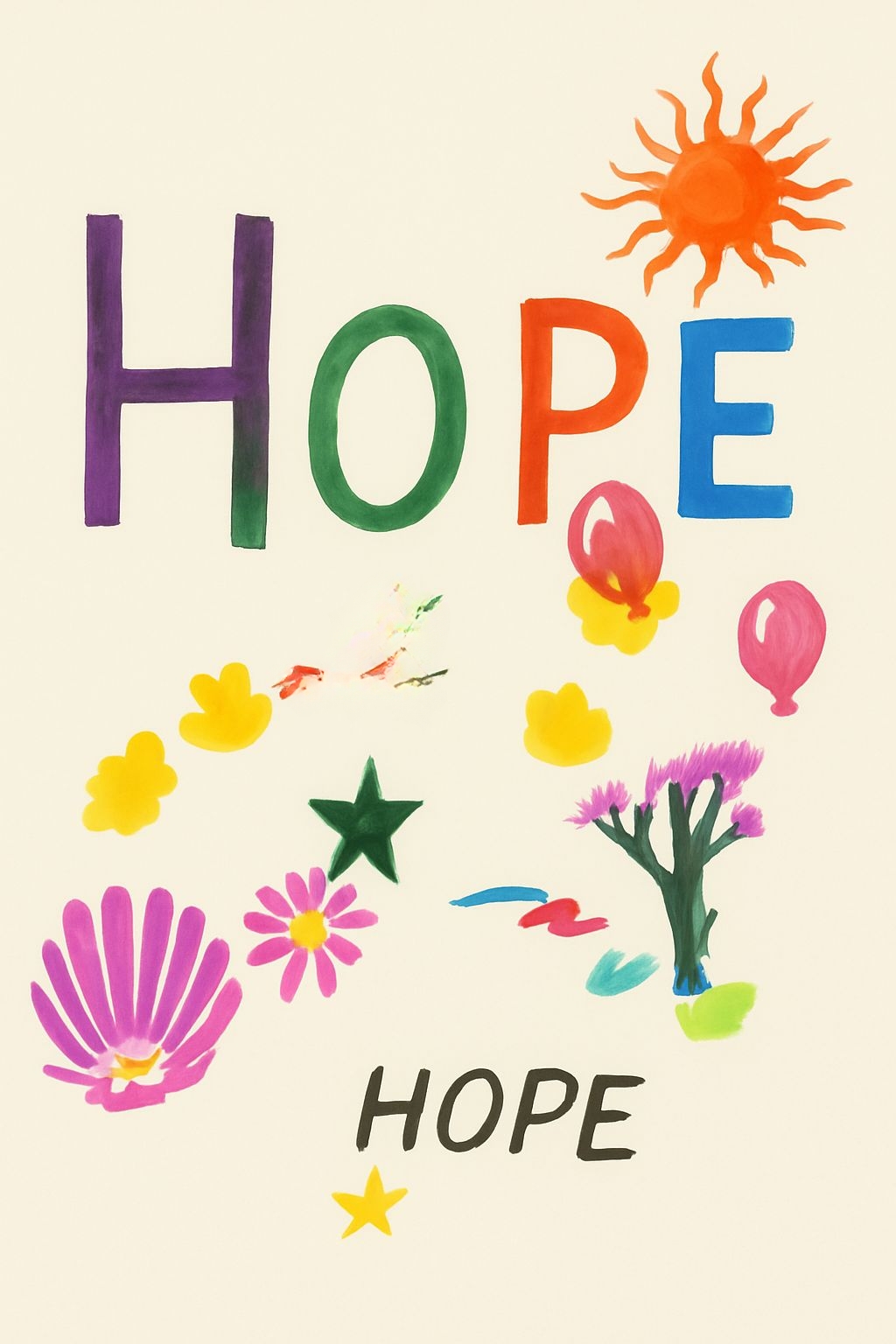 Colorful Hope Typography with Whimsical Illustrations T-shirt