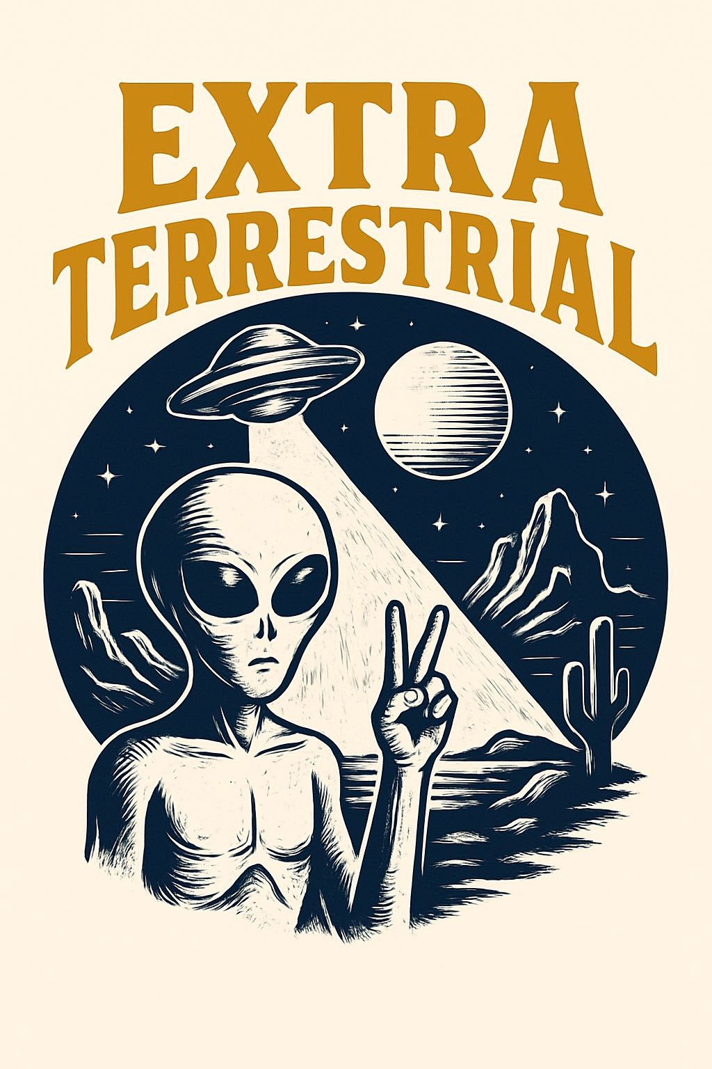 Whimsical Extra Terrestrial Alien Peace Sign T-Shirt