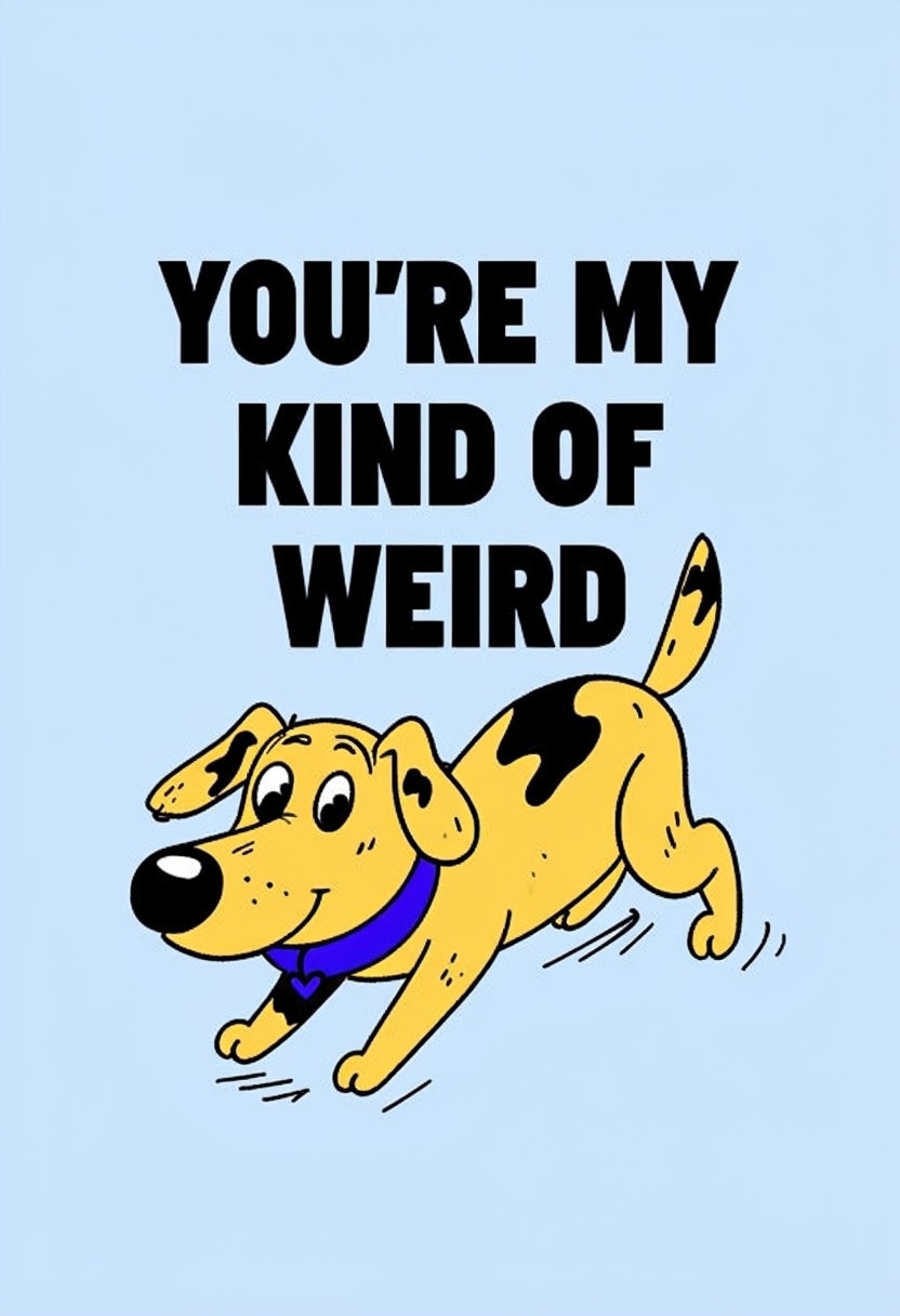 Playful Cartoon Dog Illustration with Cute Quote Card