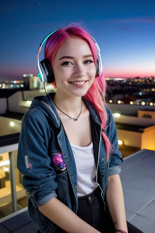 A stunning 19-year-old woman with white skin and pink hair o&mldr; by Uhuy