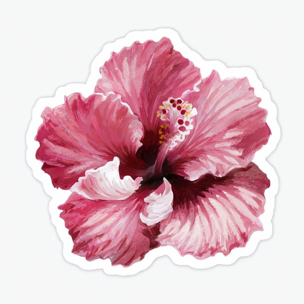 Elegant Pink Hibiscus Flower Sticker Design with Painterly Texture
