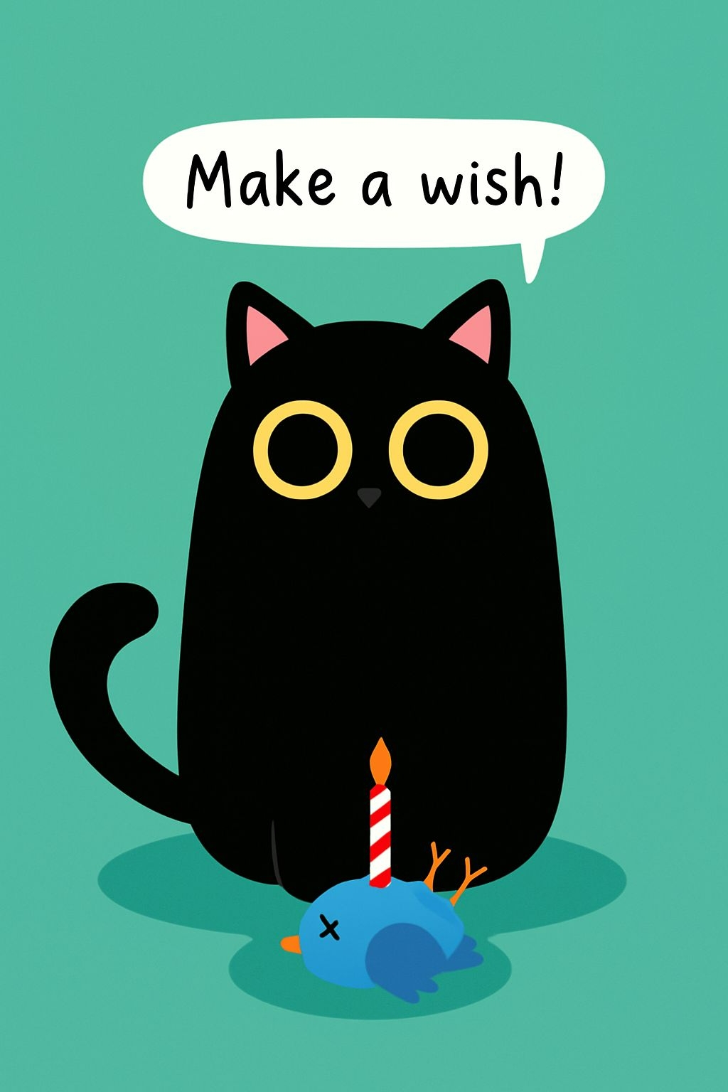 Playful Black Cat with Candle Make a Wish Invitation Card