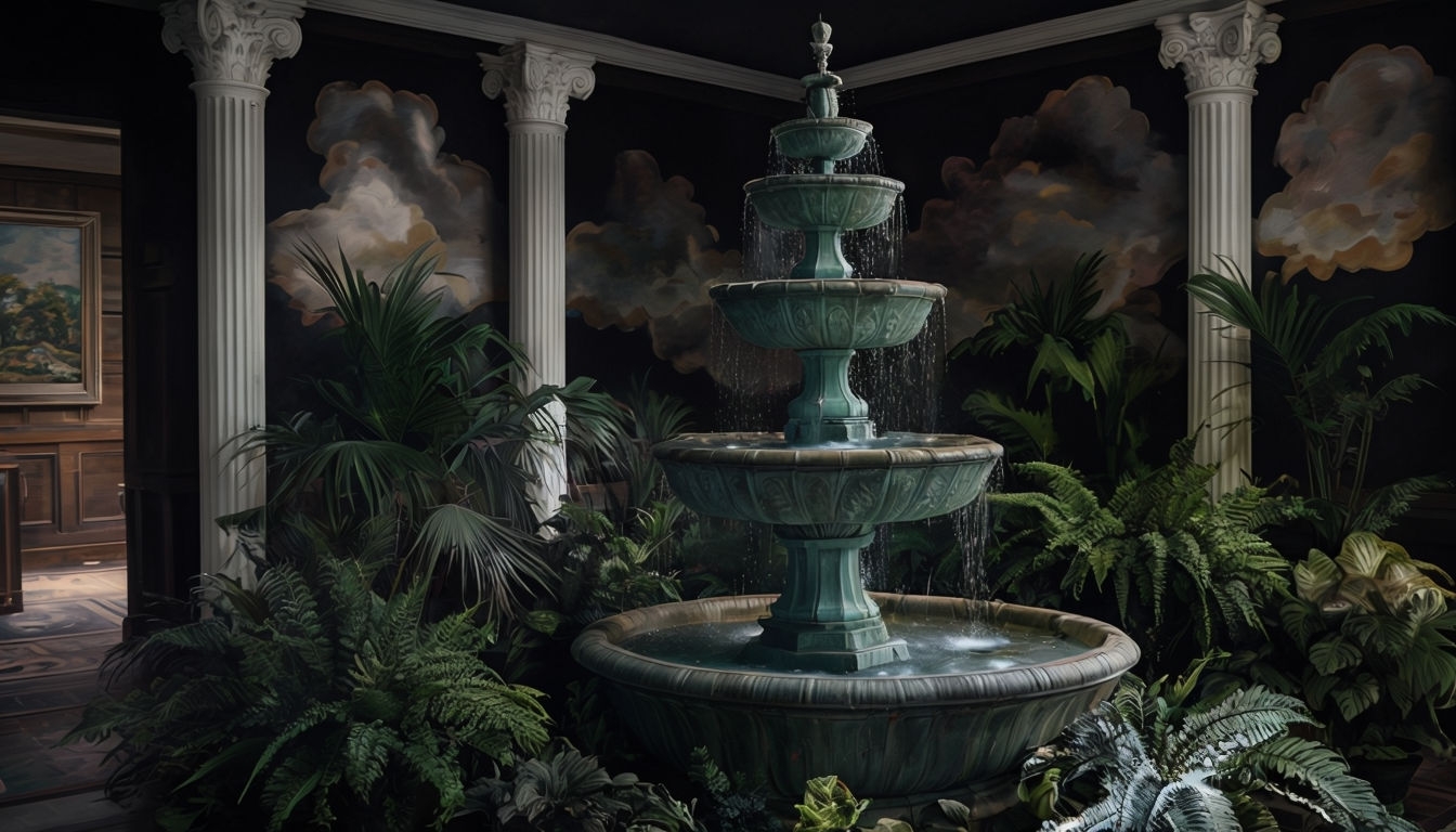 Elegant Indoor Garden with Fountain Virtual Background
