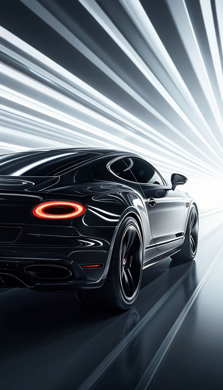 Sleek Black Sports Car in Motion with Futuristic Lighting Mobile Wallpaper