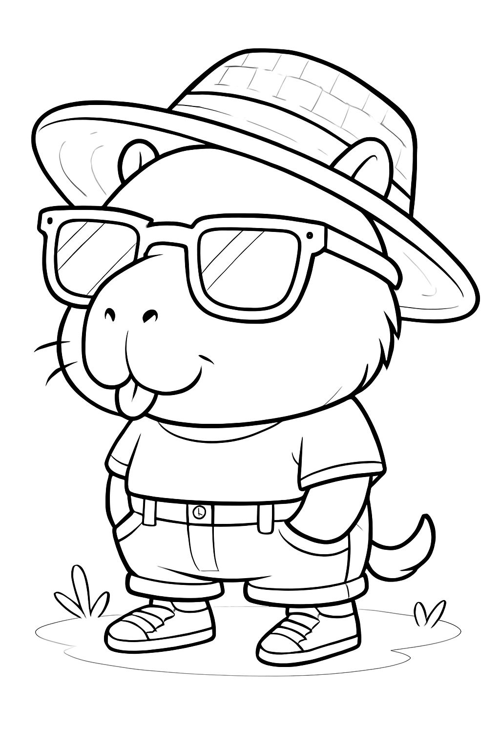 Cheerful Cool Guinea Pig Character Cartoon Coloring Page