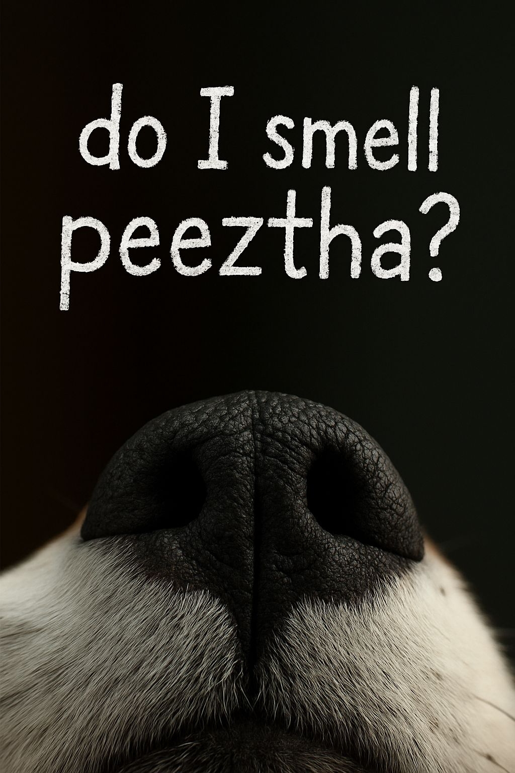 Dog's Nose Close-Up with Funny 'Do I Smell Peeztha?' Text Meme