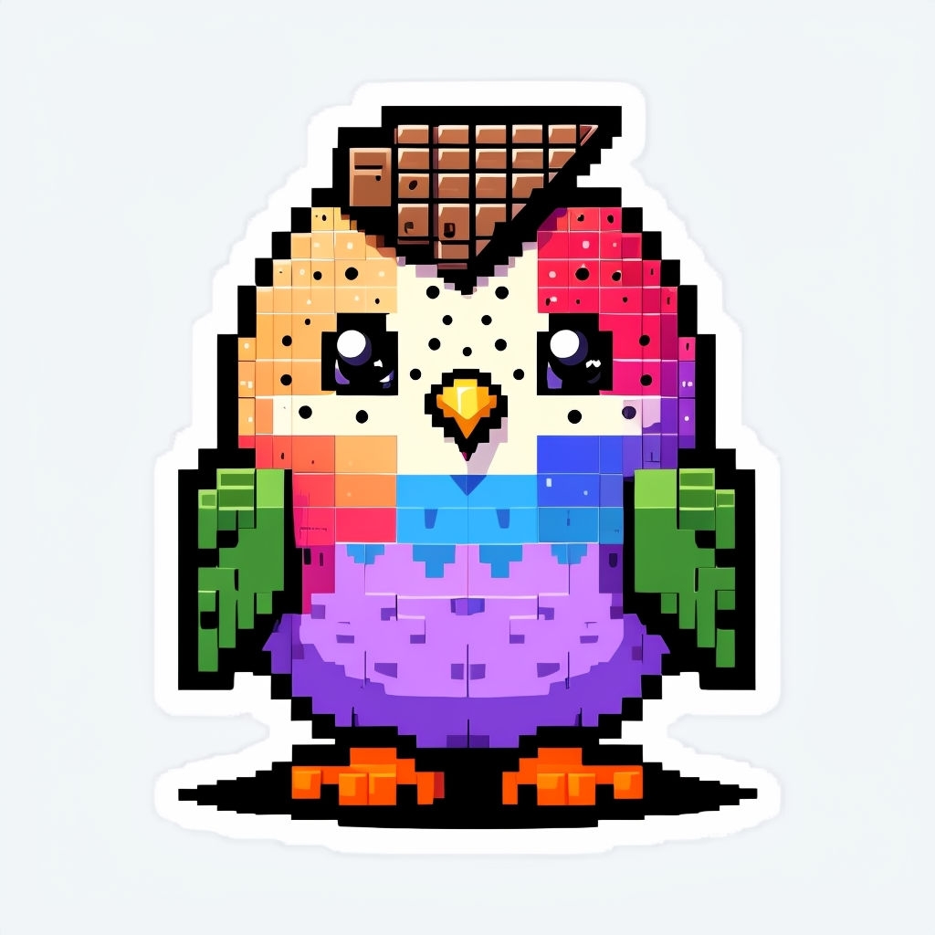 Pixelated Cute Bird Character Colorful Sticker