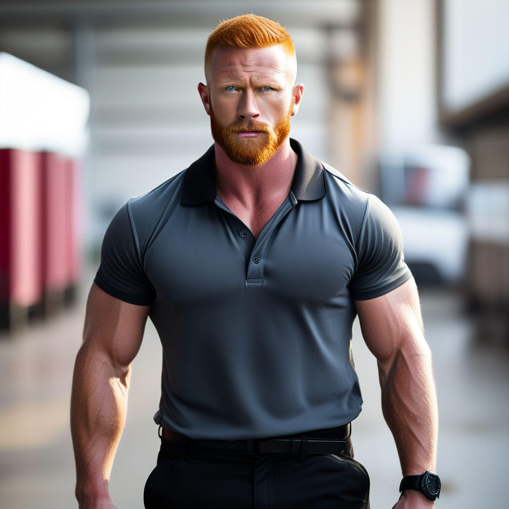 Beefy male ginger gay pornstar