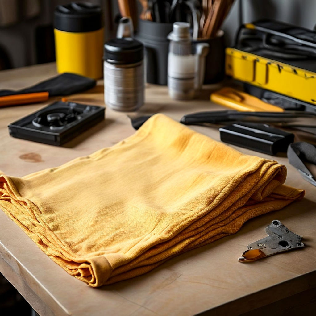 Take a picture of a chamois cloth laid out flat on a clean s... by