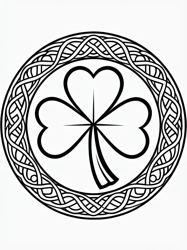 Intricate Shamrock with Celtic Design Coloring Page