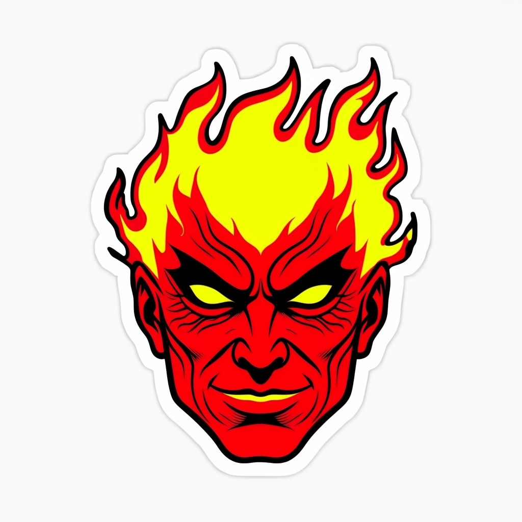 Fiery Humanoid Face Vector Illustration Sticker