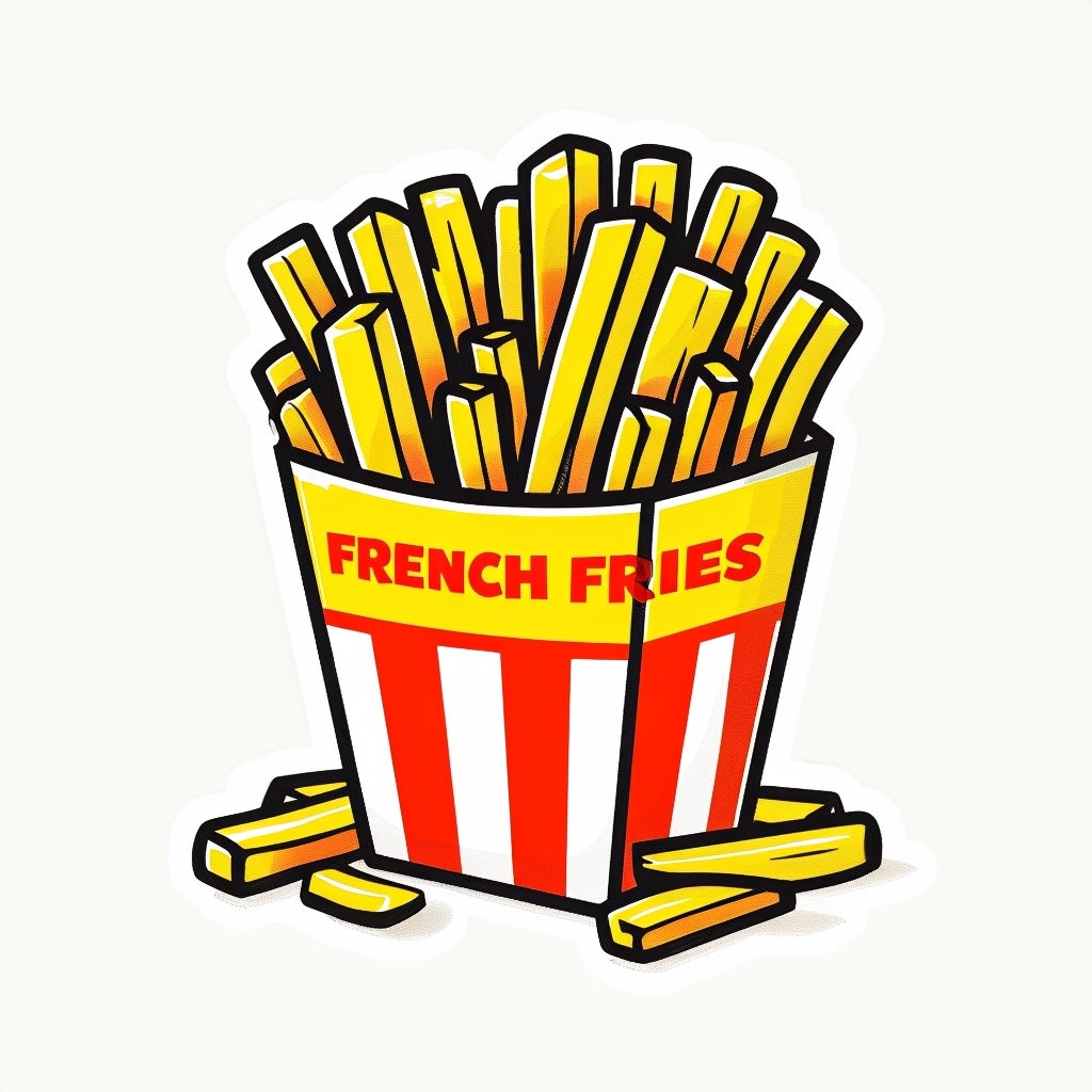 Vibrant Cartoon French Fries Illustration in Bold Colors Sticker