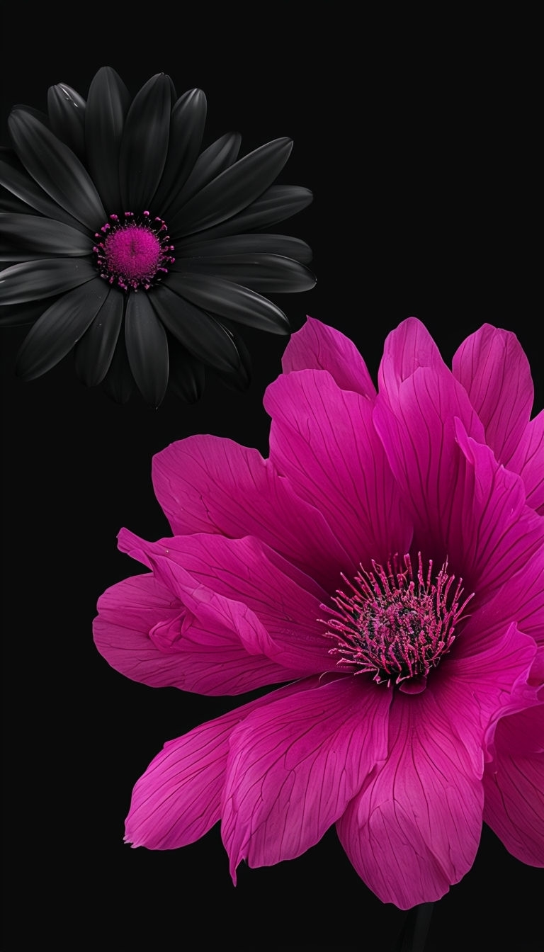 Vibrant Magenta and Black Daisy Flowers Digital Artwork Mobile Wallpaper