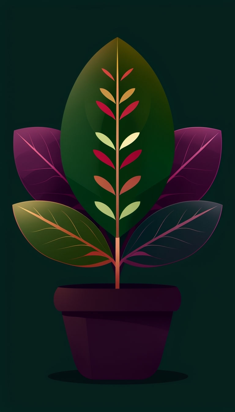 Vibrant Stylized Plant Illustration with Colorful Leaves Mobile Wallpaper