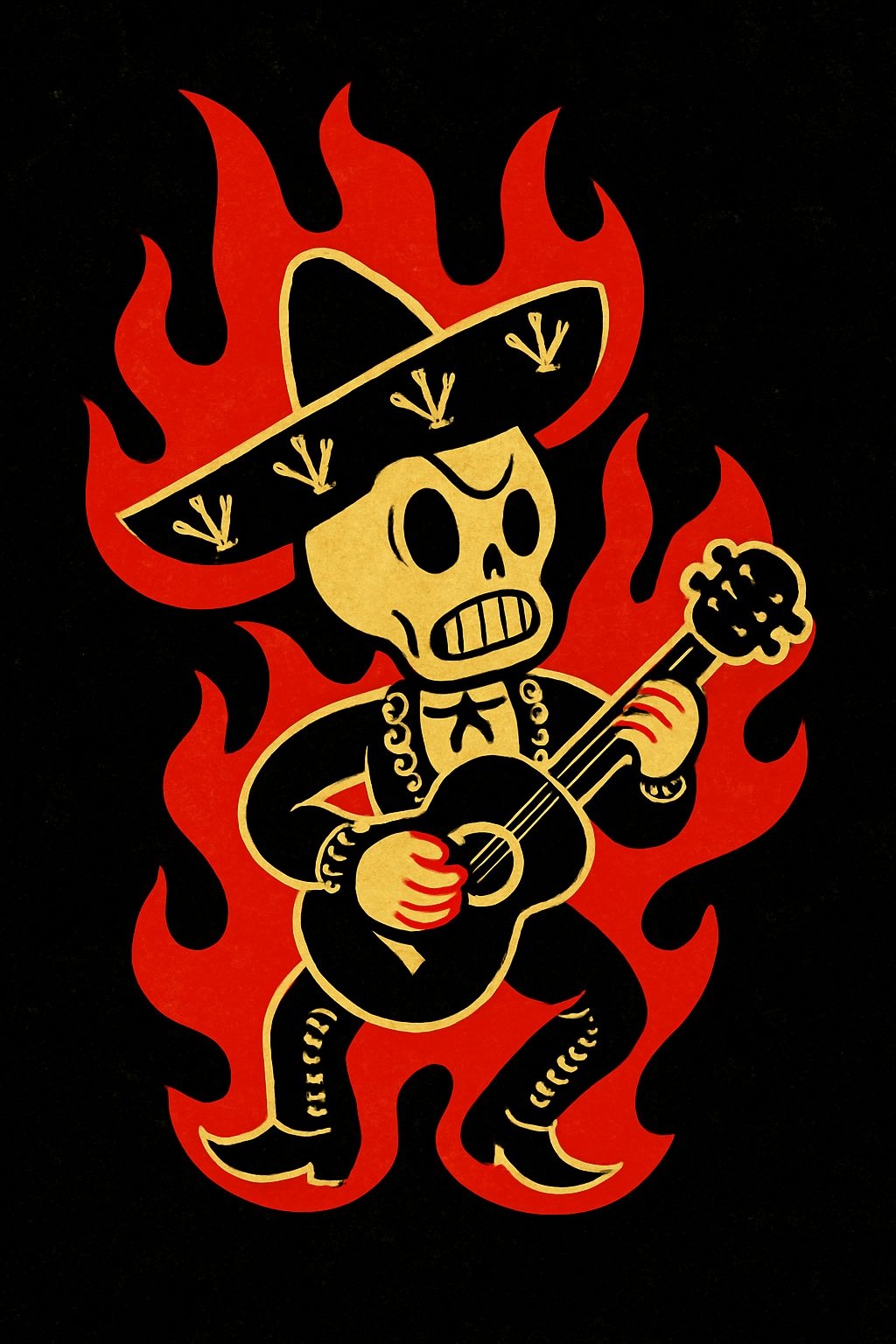 Vibrant Mexican Mariachi Skeleton Illustration Art